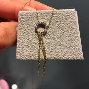 🆕18K Y gold diamond pendant chain fringe necklace